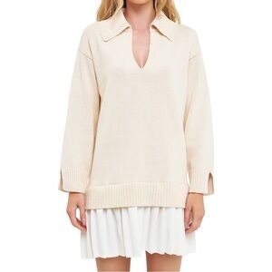 NWOT English Factory Mixed Media Pleated Minidress
Color: Cream
